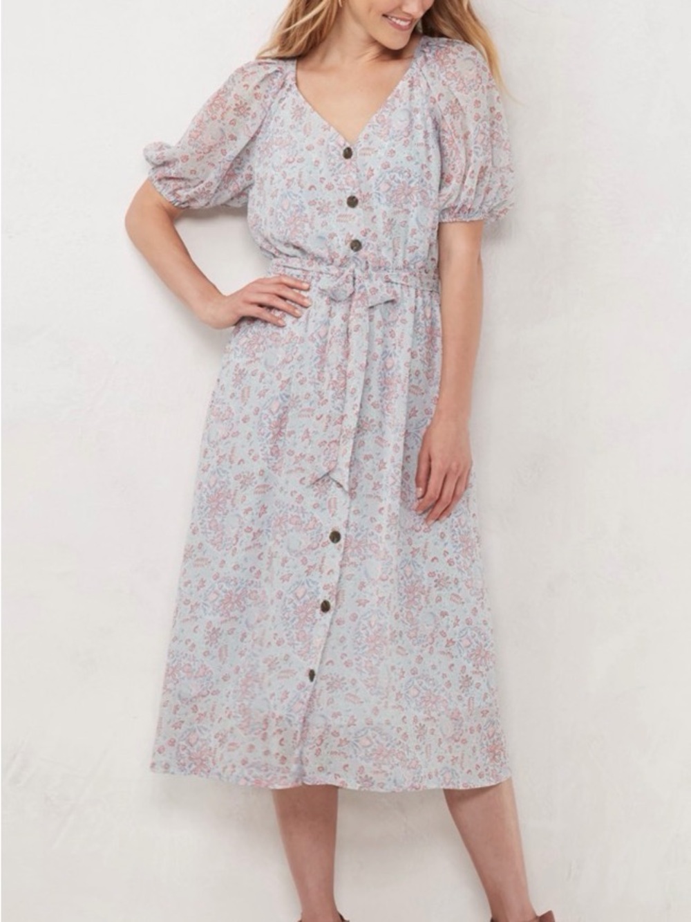 LC Lauren Conrad Button Front Shirtdress Light Blue Floral Women’s Sz XS Summer